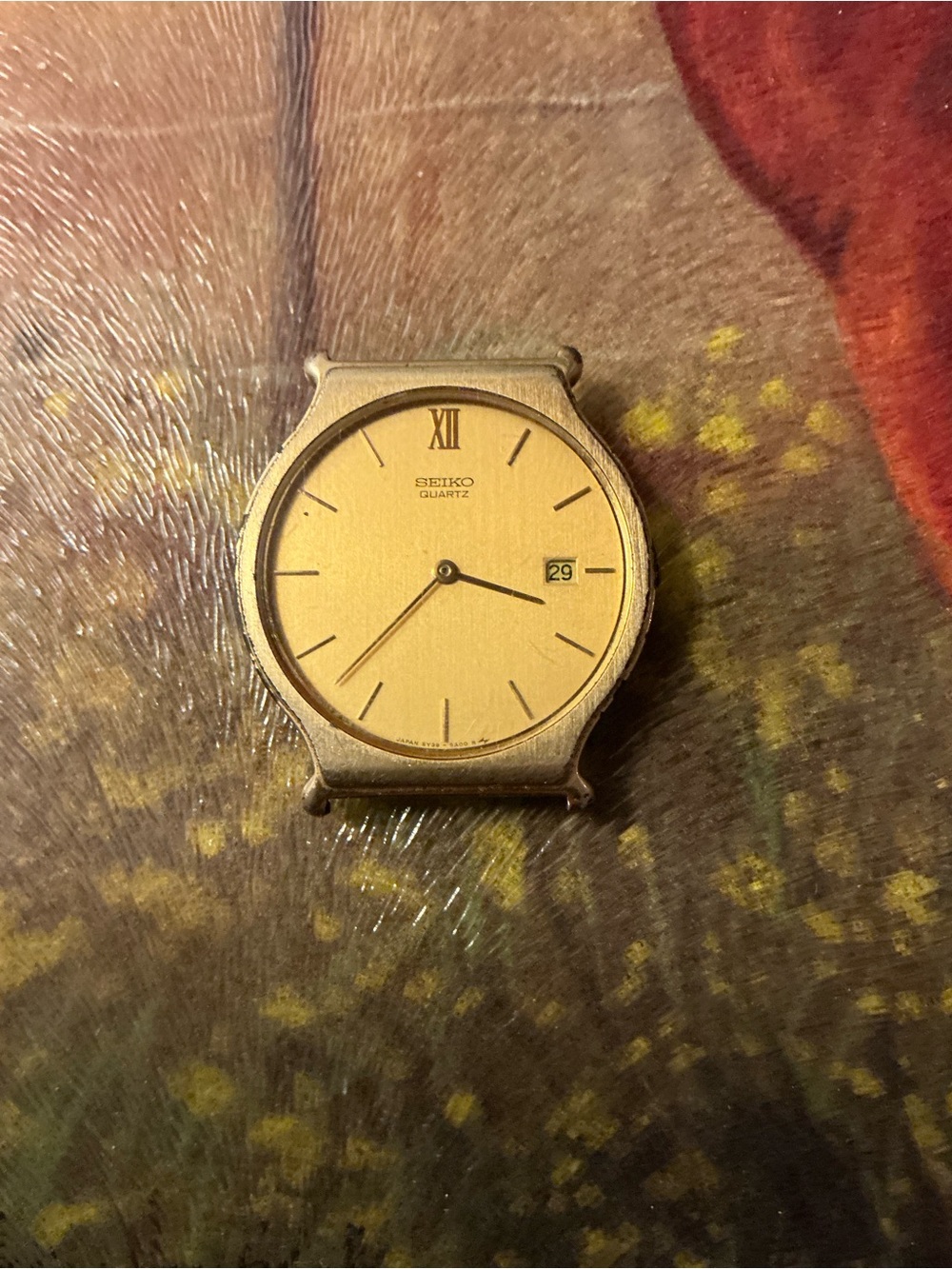 Seiko Watch Men Gold Dial Gold Tone Round 5Y39-8A09